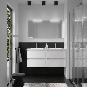 Meuble salle de bain NOJA 4 tiroirs Double Vasque Miroir Applique