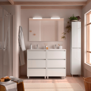 Meuble de salle de bain NOJA 6 tiroirs - Vasque Miroir Applique