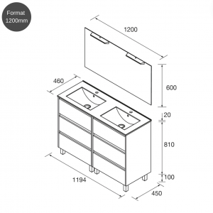 Meuble de salle de bain NOJA 6 tiroirs - Vasque Miroir Applique – Image 4