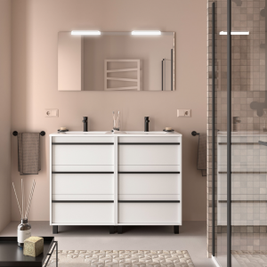Meuble de salle de bain ATTILA 6 tiroirs - Vasque Miroir Applique